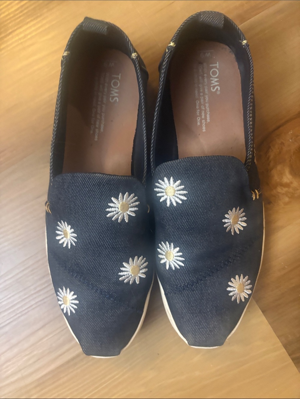 Toms Navy Daisy Embroidered Slip-On Flats